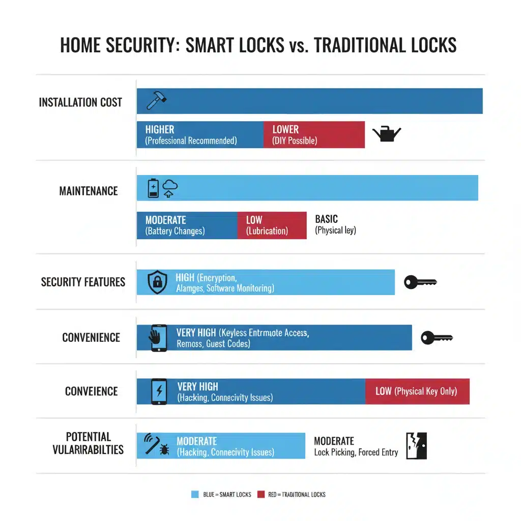 Infographic comparing financial and security aspects of smart versus traditional locks