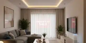 Modern living room with smart home devices and a tablet displaying control interface, symbolizing Presidents' Day smart home deals.