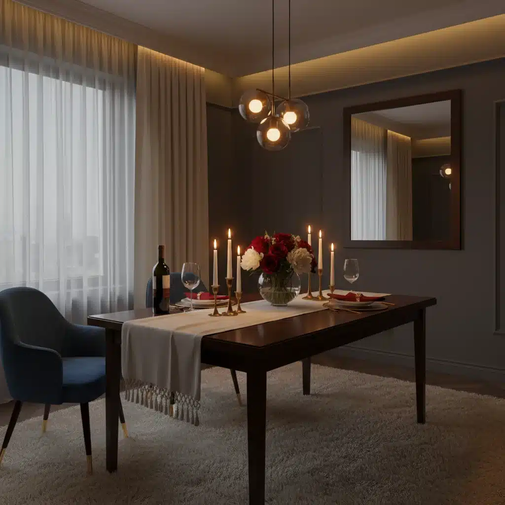 Dining room with romantic smart lighting scene for dinner
