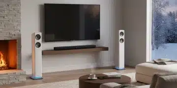 Modern smart home audio setup in a cozy winter living room