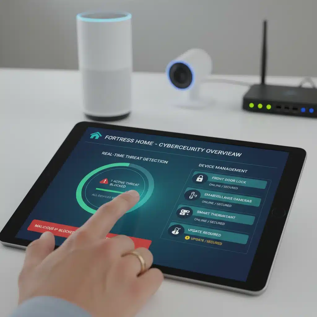 User managing smart home cybersecurity dashboard on a tablet