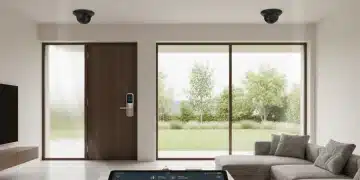 Smart home security system with tablet control interface and integrated cameras, symbolizing cost-effective protection