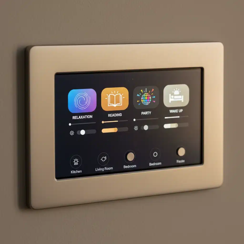 Smart home control panel displaying custom lighting scene options