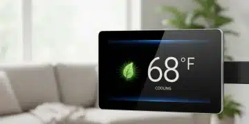 Modern smart thermostat showing energy savings in a cozy living room