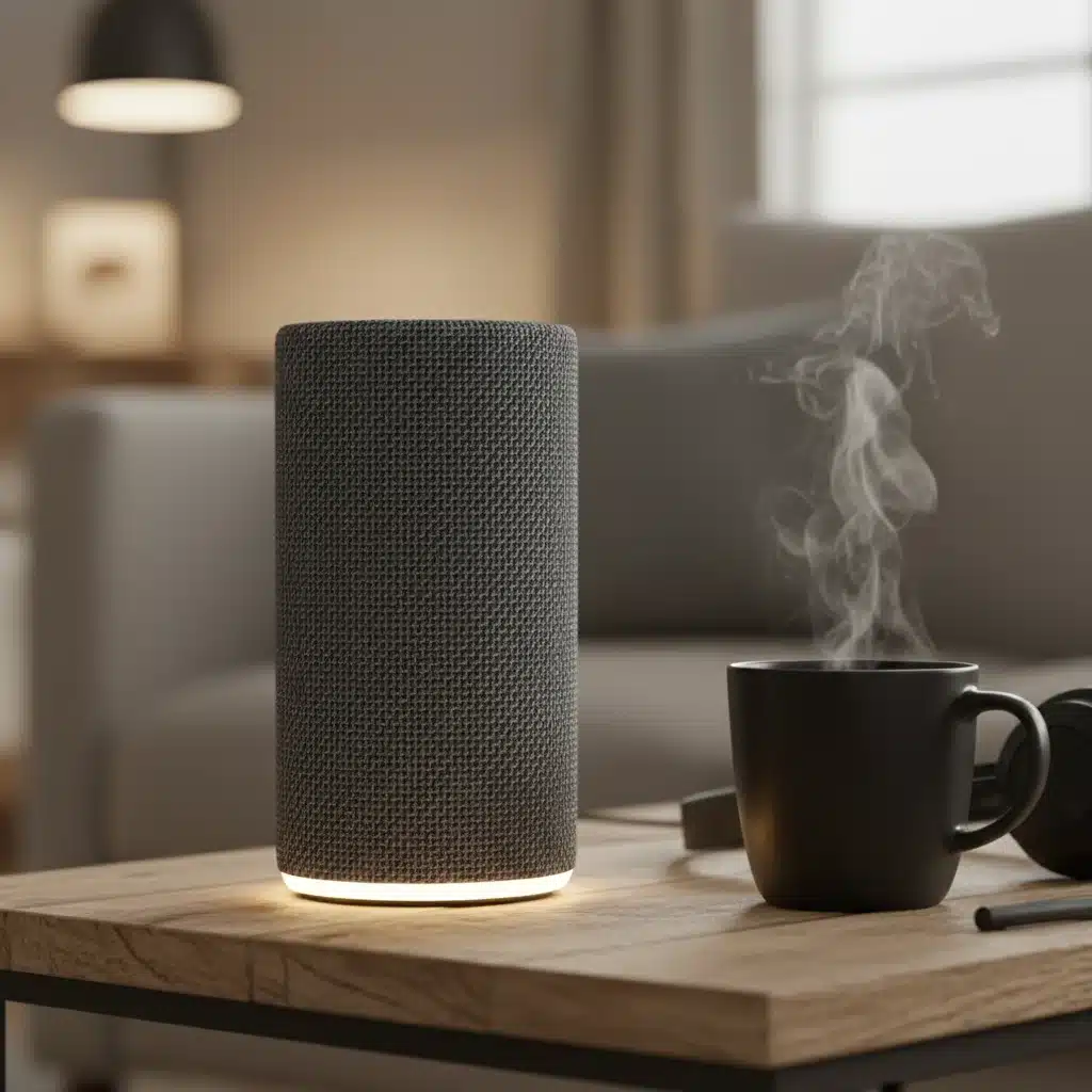 Sleek wireless smart speaker on a wooden table