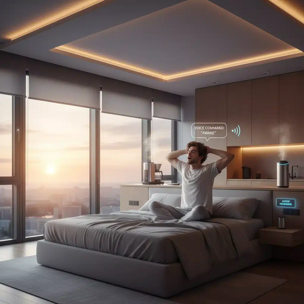 Automated smart home morning routine with voice command activation