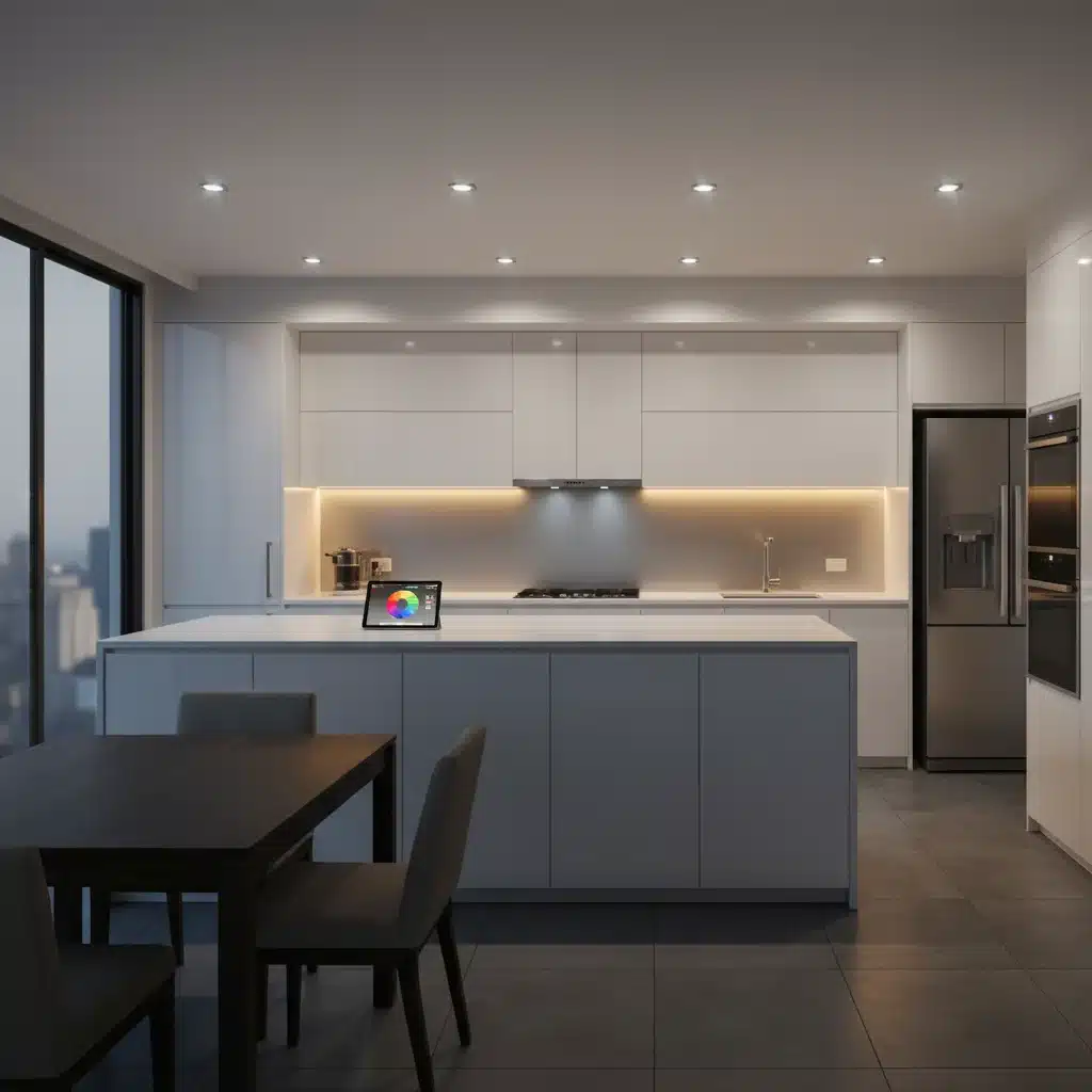Modern kitchen with dynamic smart lighting for various moods