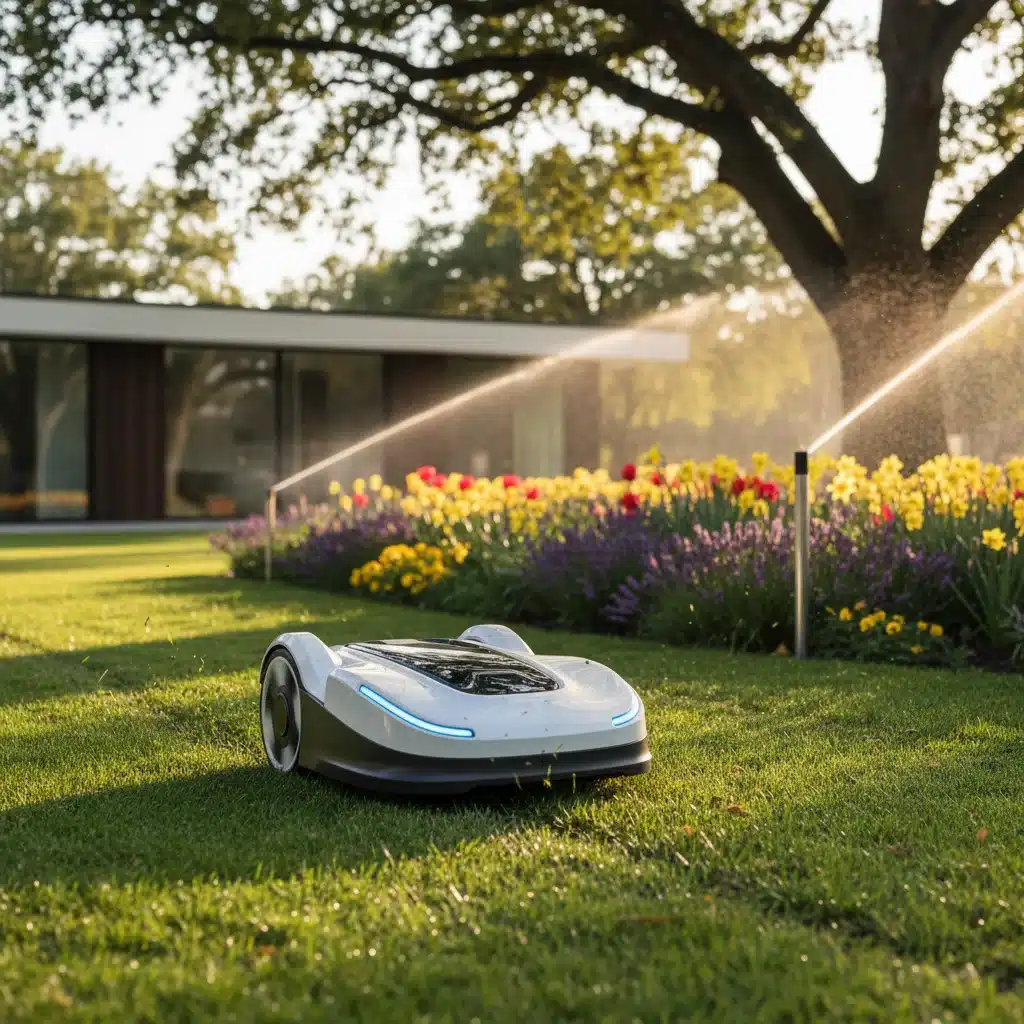 Robotic lawnmower operating autonomously in a smart garden