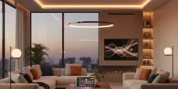 Modern living room with smart lighting creating a cozy ambiance
