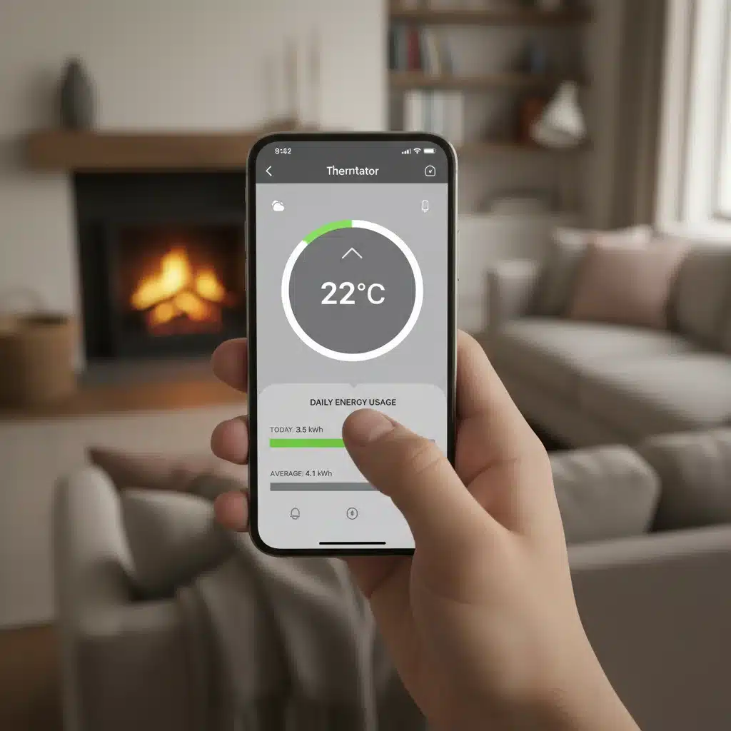 Hand using smart thermostat mobile app for temperature control