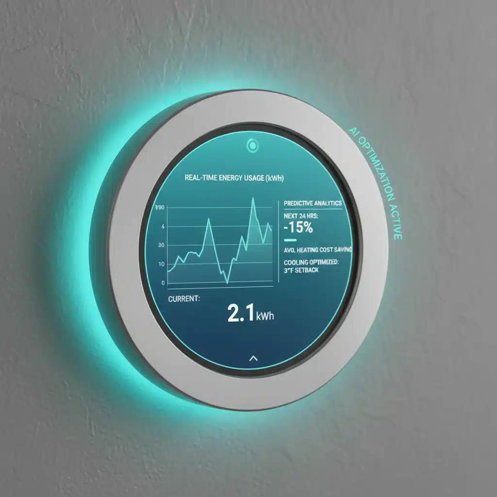 Smart thermostat displaying energy usage and AI optimization