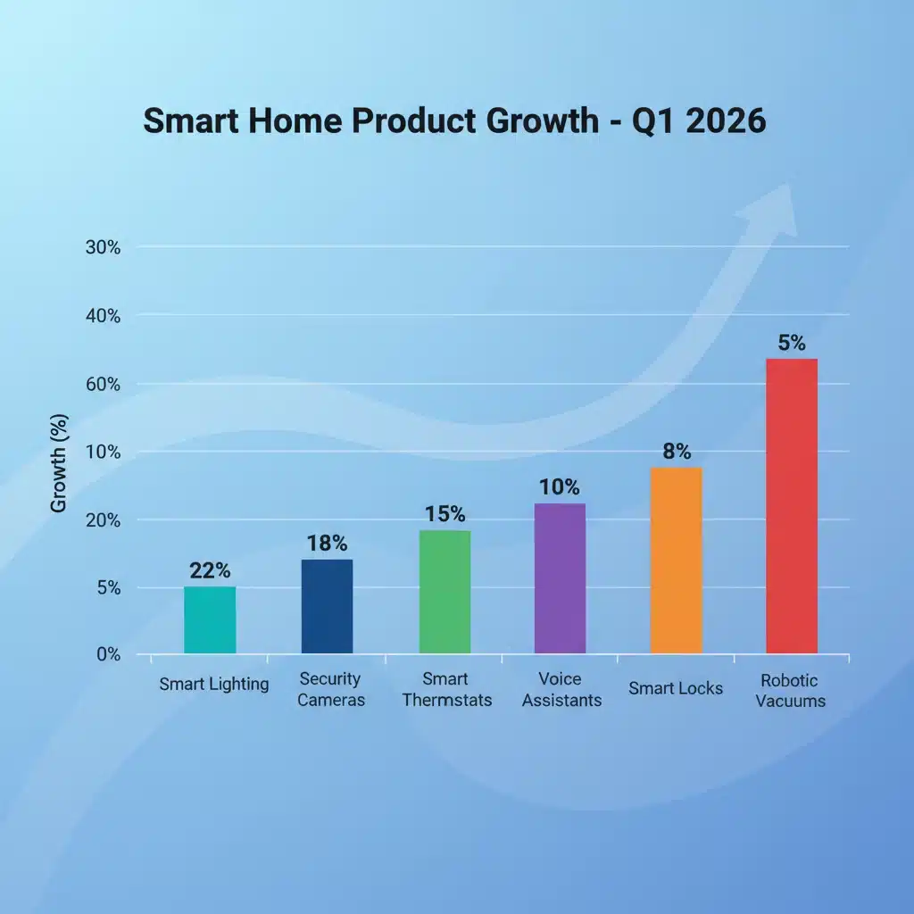 Bar chart showing Q1 2026 smart home product category sales growth.